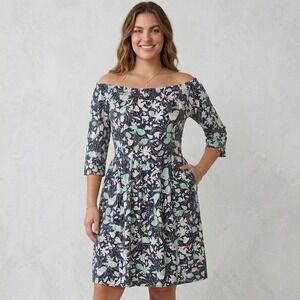 Closet London Floral Off/On Shoulder Fit Flair Dress Navy NWT Party Prairie 8